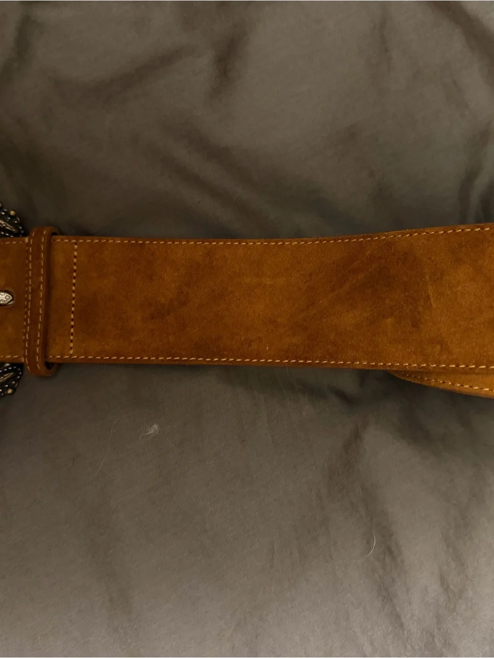 Sezane women’s louve Brown Suede Leather Belt with Decorative Metal Buckle